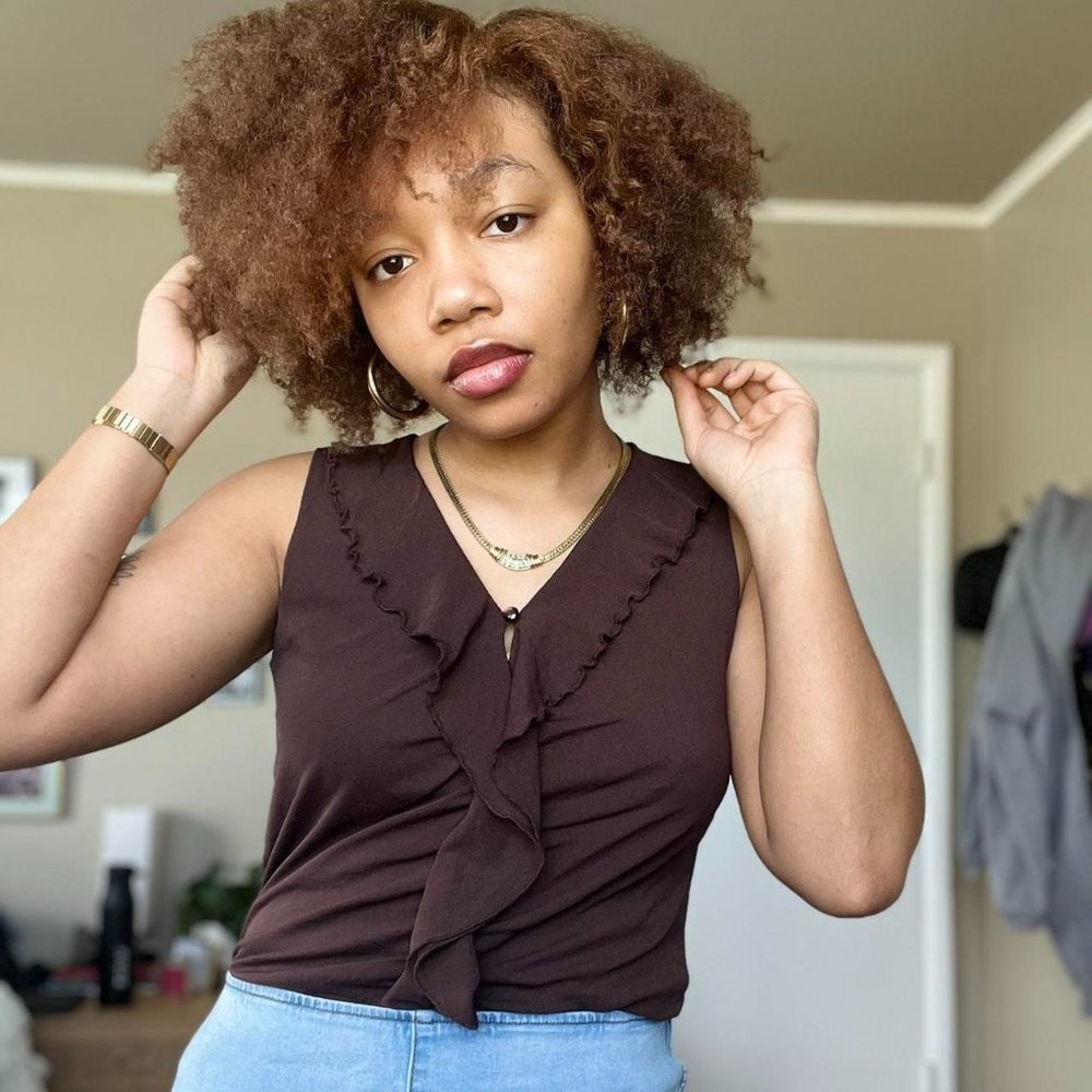 BROWN OSCAR DE LA RENTA RUFFLE BLOUSE